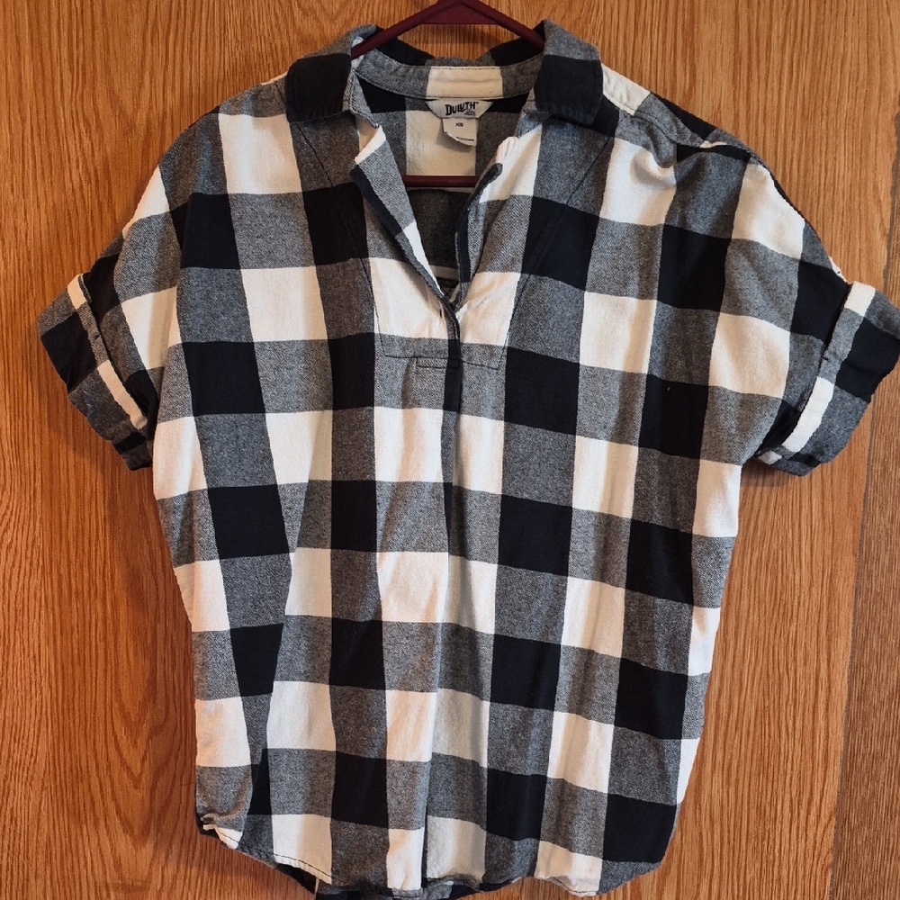 Duluth Trading Co Black and White Plaid Women's Blouse